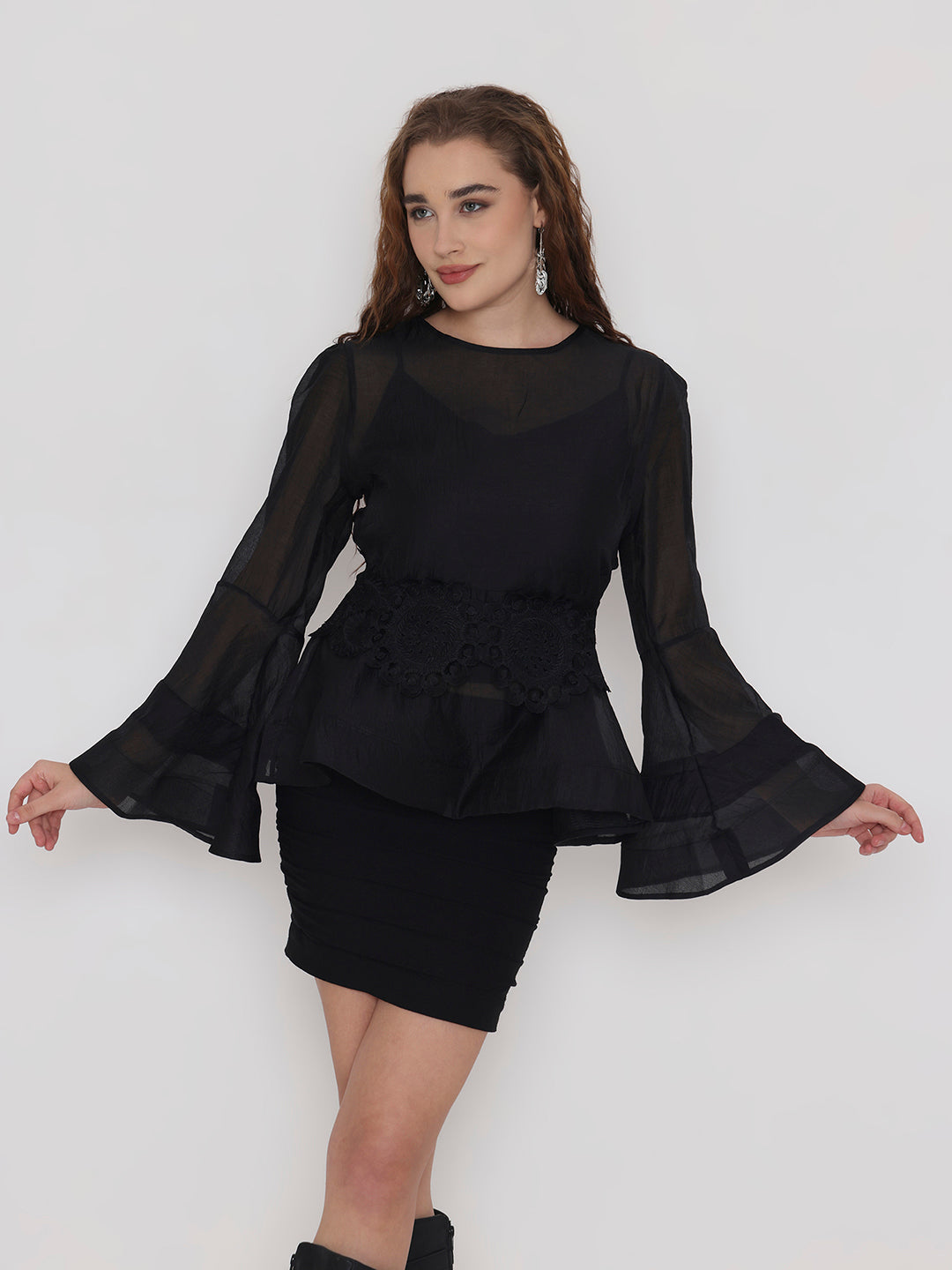 Shadow Ribbon Wrap Top